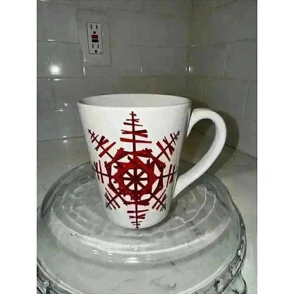Starbucks Coffee Mug 2012 Red Snowflakes Ceramic Christmas Holiday Winter - Picture 1 of 10